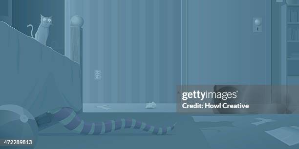 bed monster - cluttered room stock illustrations