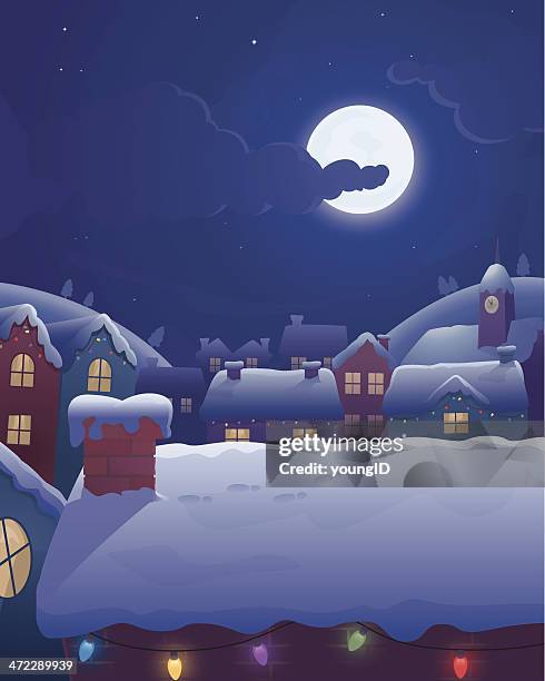 winter rooftops - rooftop at night stock illustrations