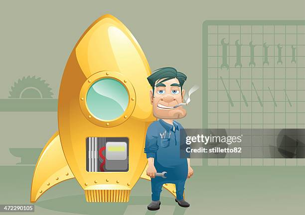 rocket technician - spaceship window stock illustrations