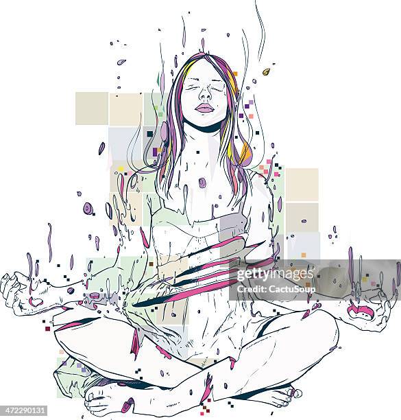 woman dematerializing. - meditating stock illustrations