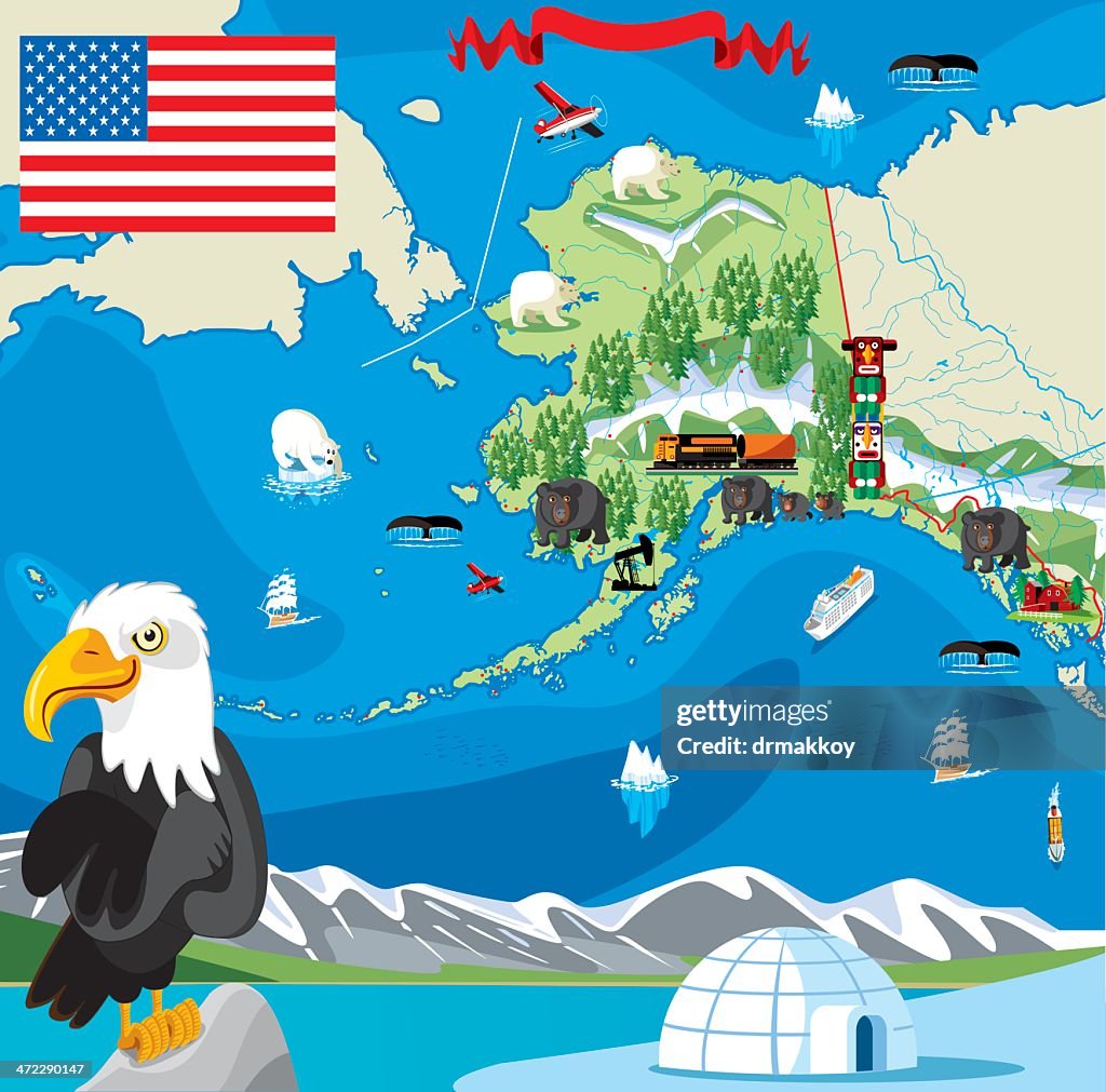 Cartoon map of Alaska