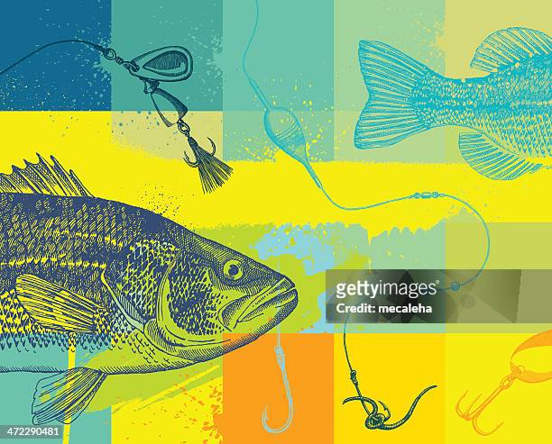 stockillustraties, clipart, cartoons en iconen met fishing design with line, fly and fish - fishing