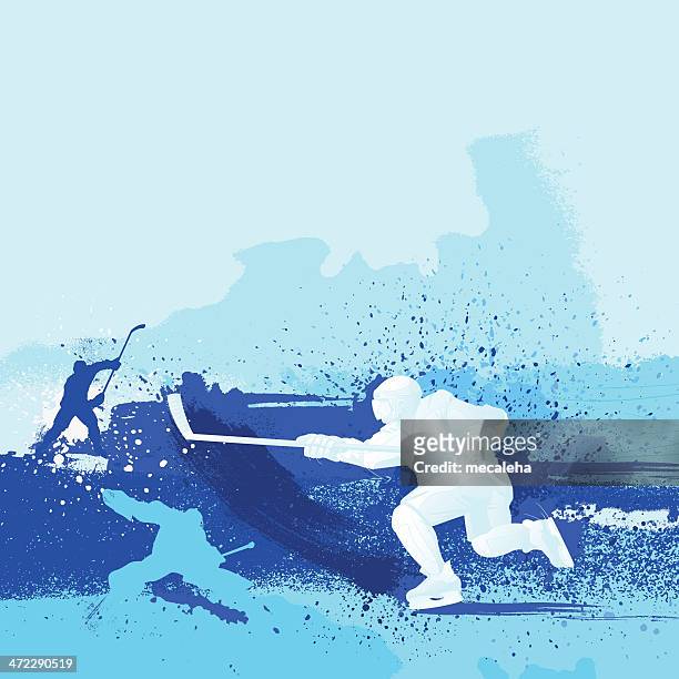 blue monochrome illustrated hockey design - hockey stock illustrations
