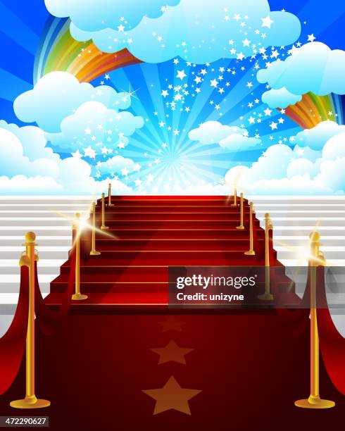 red carpet with beautiful sky background - screening of a24s hot summer nights red carpet stock illustrations