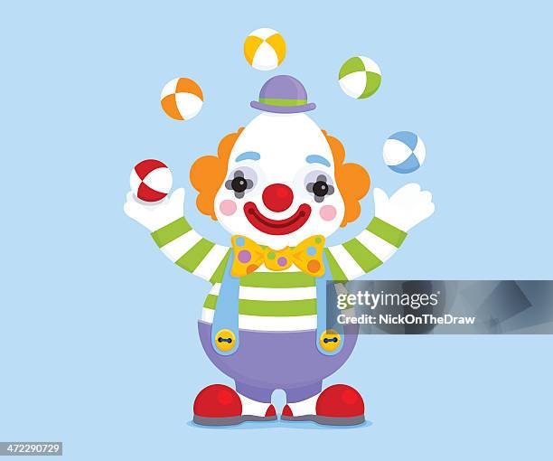 ilustraciones, imágenes clip art, dibujos animados e iconos de stock de circus payaso pelotas de malabarismo - malabarismo