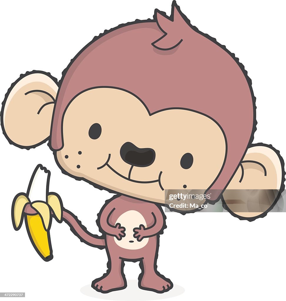 Cartoon Monkey Eats Banana Healthy Eating High-Res Vector Graphic - Getty  Images
