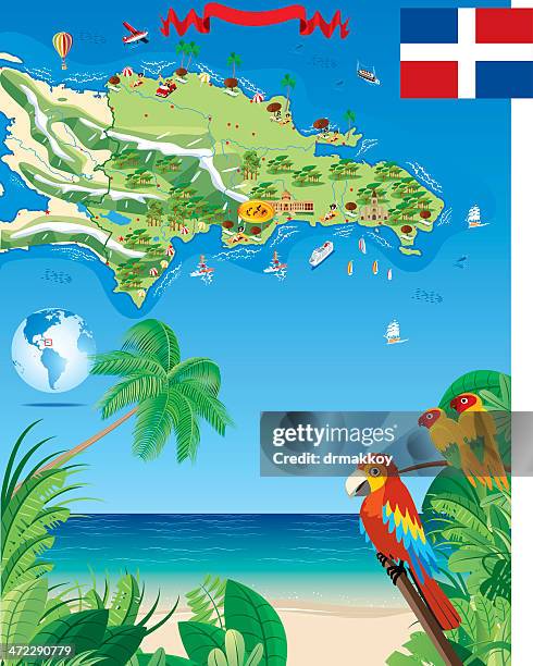 cartoon map of dominica - cabarete dominican republic stock illustrations