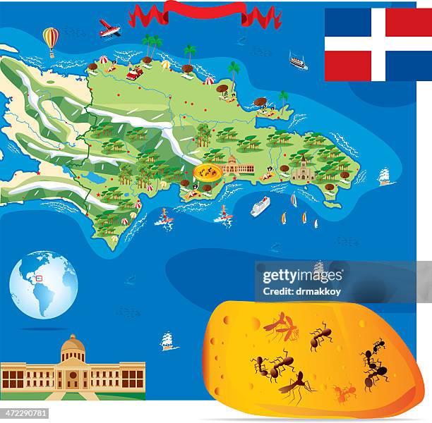 cartoon map of dominica - dominican republic stock illustrations