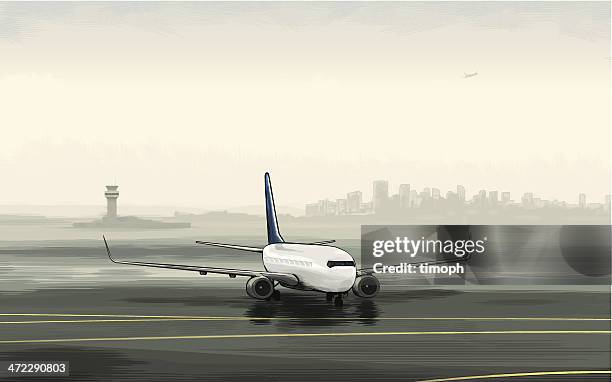 plane airport - airport runway stock illustrations