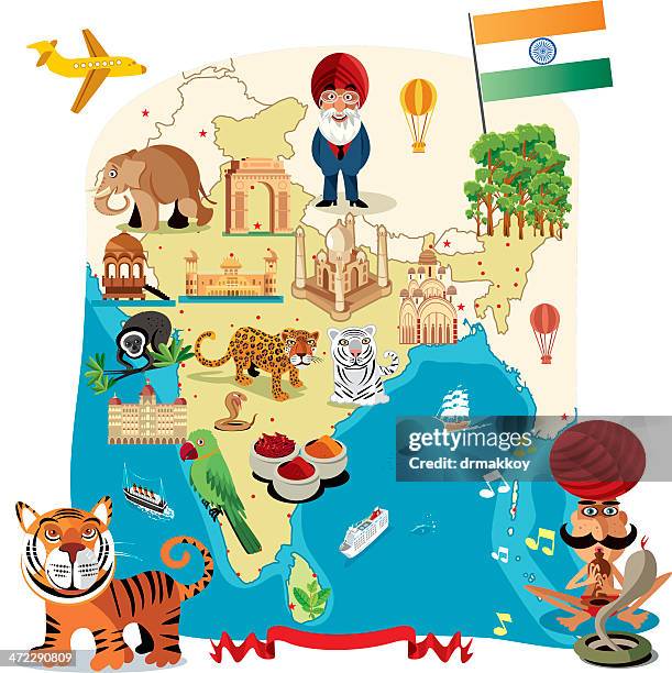 cartoon karte von indien - bundesstaat rajasthan stock-grafiken, -clipart, -cartoons und -symbole