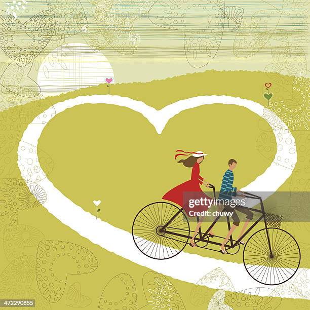 valentine's love road - tandem stock illustrations