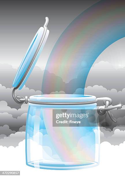 rainbow in a jar - cloudy glass stock illustrations