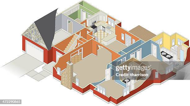 house with cutaway - cutaway drawing stock illustrations