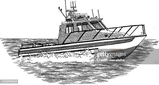 patrol boat - lake fishing boat stock illustrations