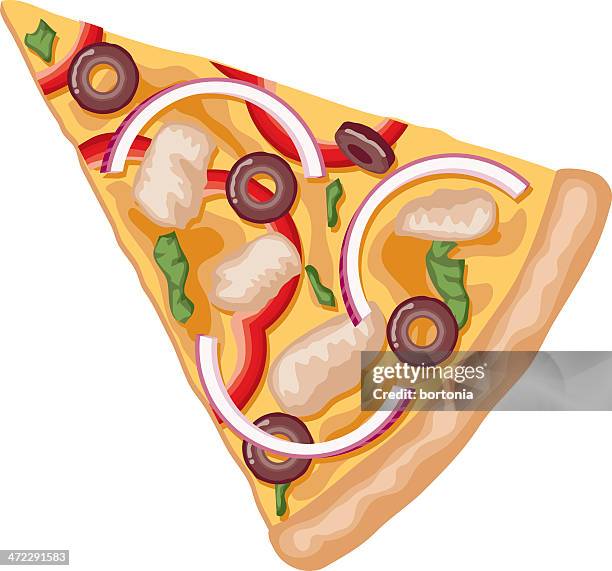 slice of barbecue chicken pizza - black olive stock illustrations