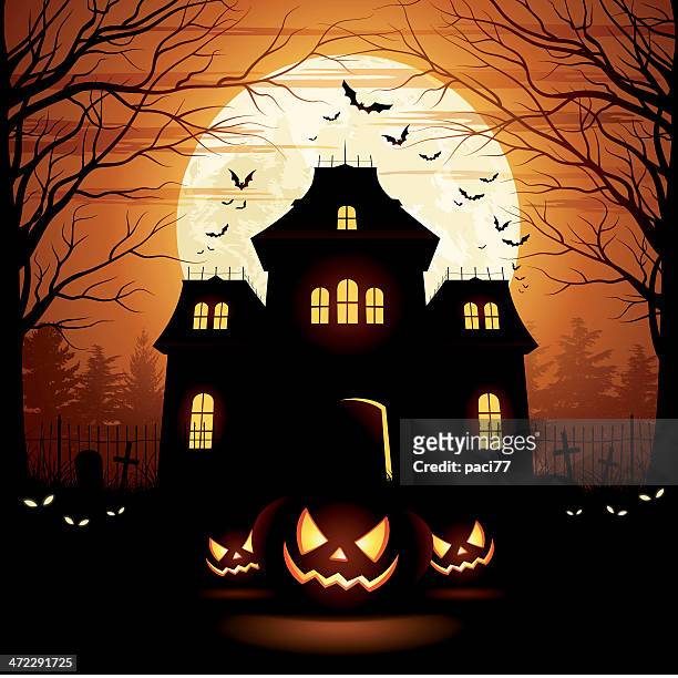halloween gruselige house - spooky stock-grafiken, -clipart, -cartoons und -symbole