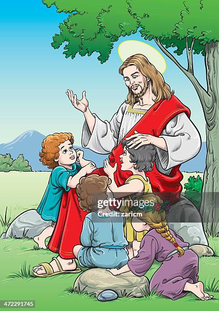 jesus with chidlren - jesus teaching stock illustrations