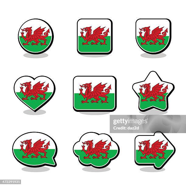 wales flag icon set - name patch stock illustrations