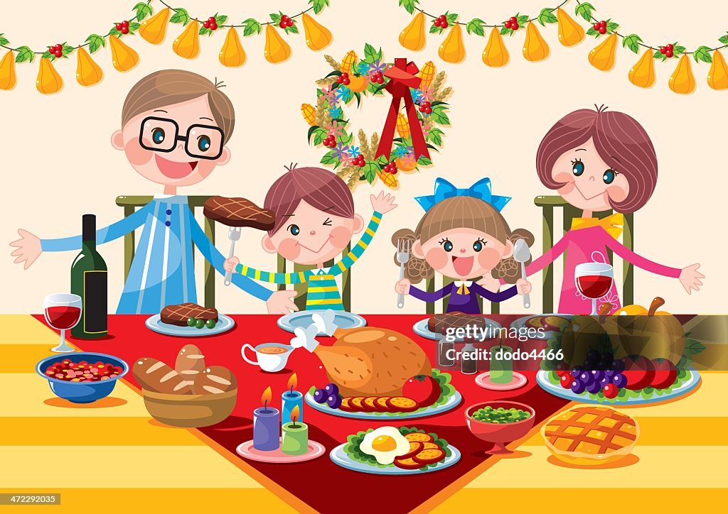 Happy Family Thanksgiving Dinner High-Res Vector Graphic - Getty Images