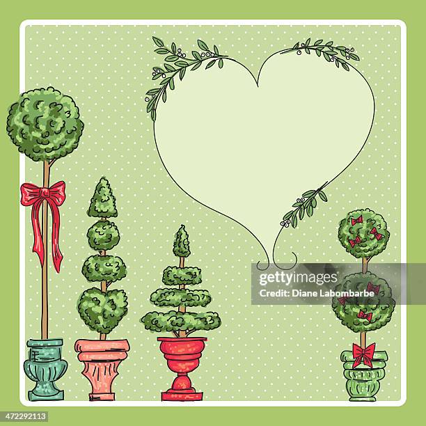 ilustrações, clipart, desenhos animados e ícones de topiária árvores de natal bonito fundo - topiary