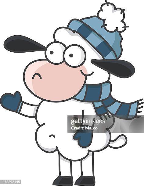 sheep with bobcap and scarf in winter - wool gloves stock illustrations