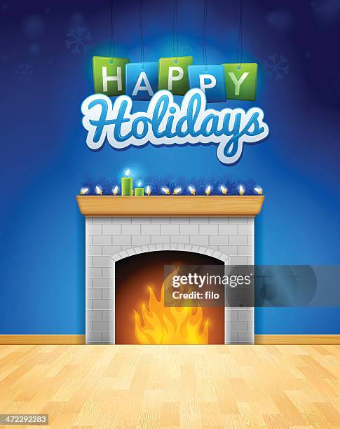 happy holidays - dark living room stock illustrations