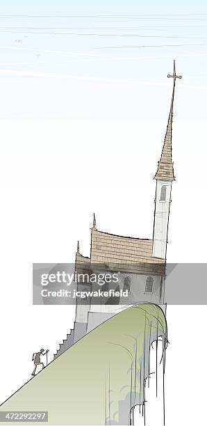 ilustraciones, imágenes clip art, dibujos animados e iconos de stock de iglesia en la colina - ascension of jesus christ