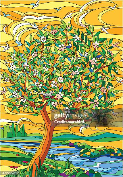 good morning - apple tree stock illustrations