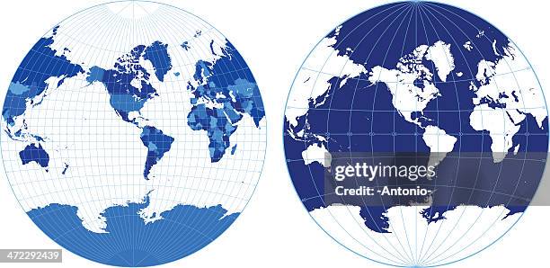 illustrations, cliparts, dessins animés et icônes de carte du monde avec graticules (van der grinten de projection) - ellipse