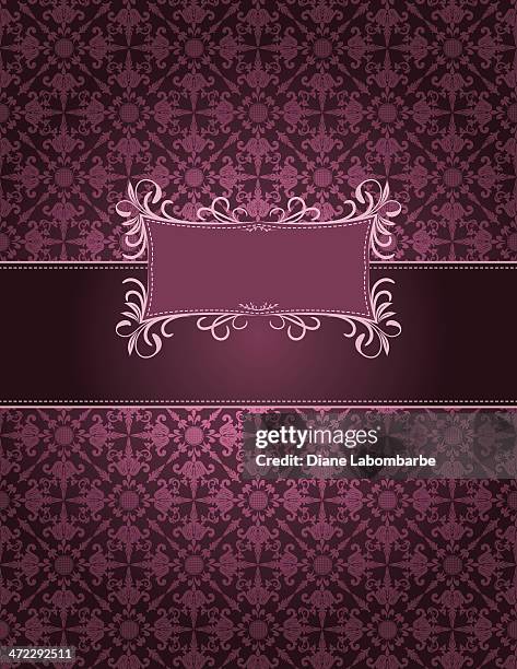 pink dark damask pattern with ornate frame - damask border stock illustrations