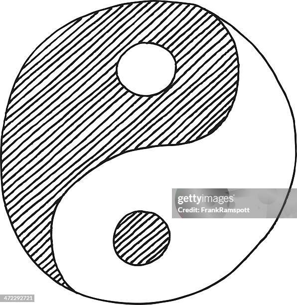 illustrations, cliparts, dessins animés et icônes de yin yang symbole de dessin - yin yang drawing
