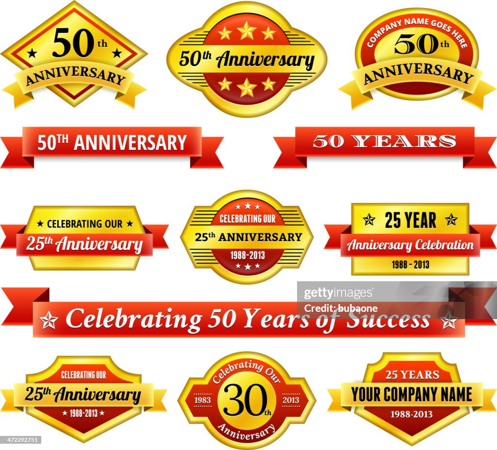 Anniversary Badges Red and Gold Set