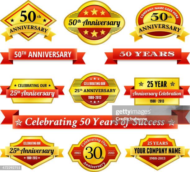 anniversary badges red and gold set - 20 29 years stock illustrations stock illustrations