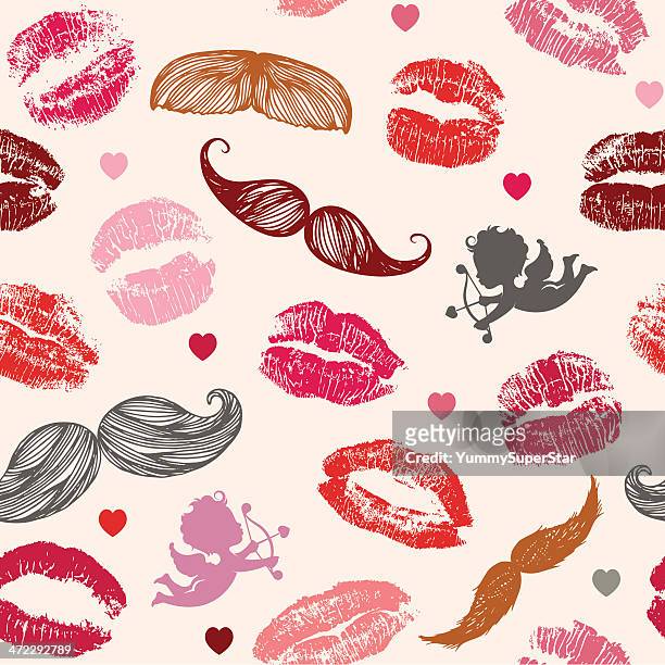 valentine`s day seamless  pattern - moustache stock illustrations