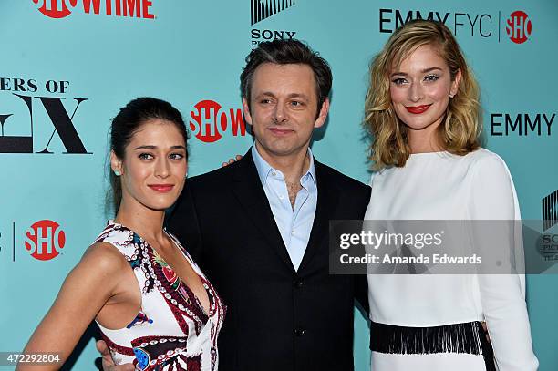 Actors Lizzy Caplan, Michael Sheen and Caitlin Fitzgerald arrive at the "Masters Of Sex" special screening hosted by Showtime And Sony Pictures...