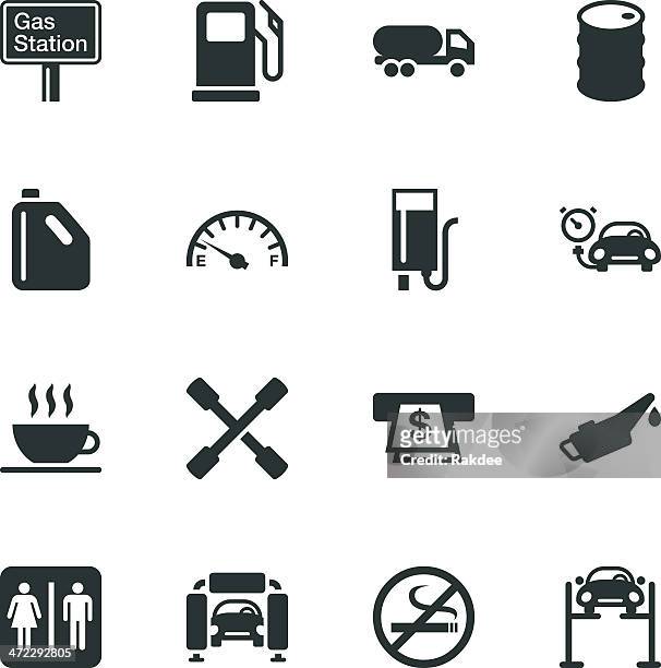 gas station silhouette icons - diesel fuel stock illustrations