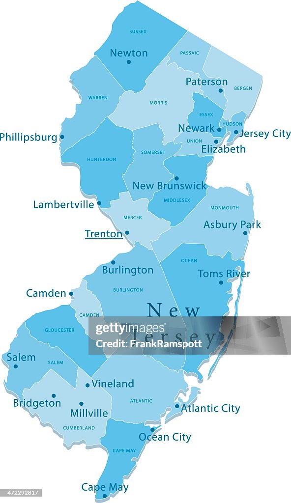 New Jersey Vector Map Regions Isolated
