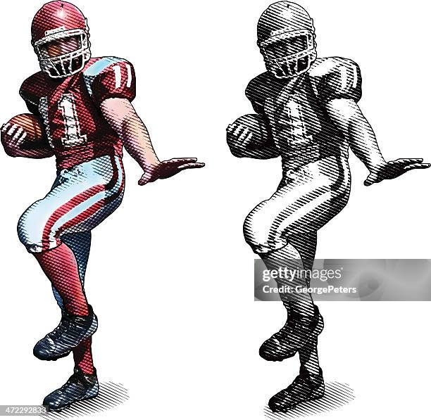 football player in heisman trophy pose - fullback   american football stock illustrations