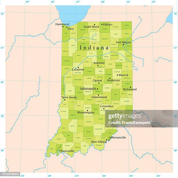 ilustraciones, imágenes clip art, dibujos animados e iconos de stock de vector de mapa de indiana - fort wayne