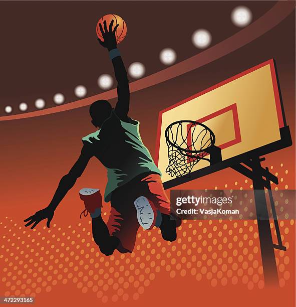 stockillustraties, clipart, cartoons en iconen met slam dunk at basketball - basketball net