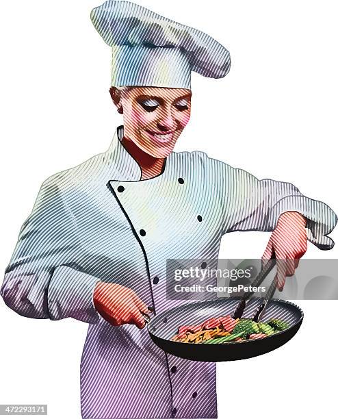 chef cooking - broccoli on white stock illustrations