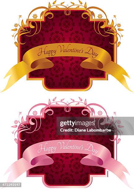 valentine's day label on damask frame - damask border stock illustrations