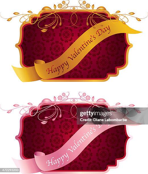 valentine's day label on damask frame - damask border stock illustrations