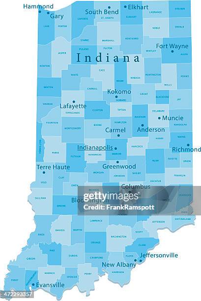 indiana vektor-karte regionen isoliert - fort wayne stock-grafiken, -clipart, -cartoons und -symbole