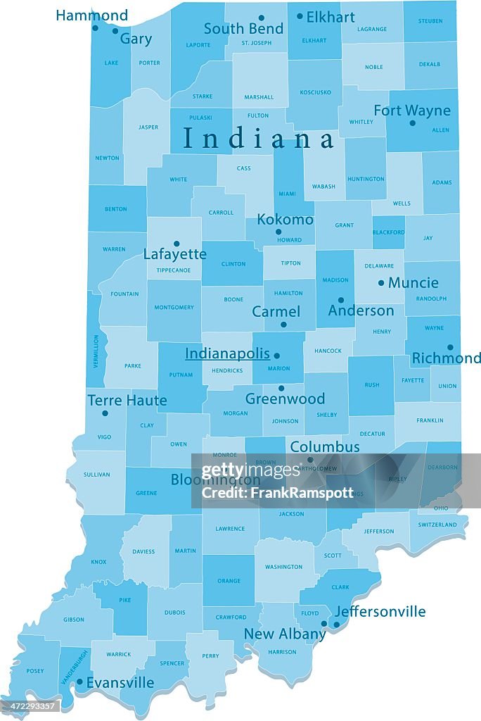 Indiana Vector Map Regions Isolated