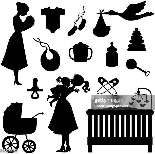 baby themen symbole und silhouetten - toy rattle stock-grafiken, -clipart, -cartoons und -symbole