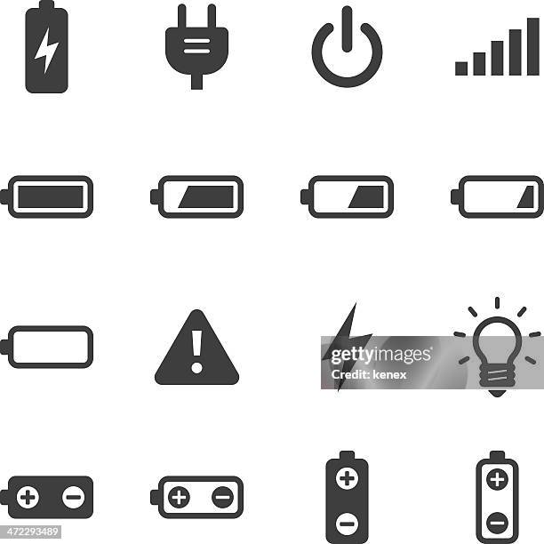 mono-icons set/batterie & power - battery icon stock-grafiken, -clipart, -cartoons und -symbole