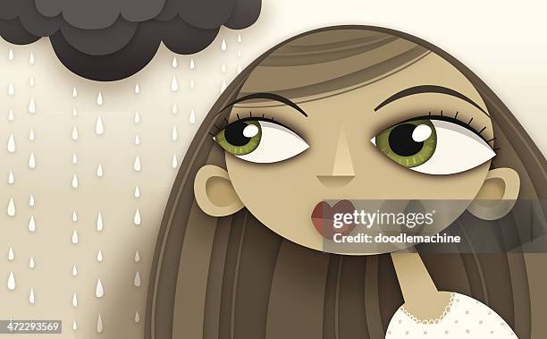 illustrations, cliparts, dessins animés et icônes de fille avec pluie - sad girl drawing