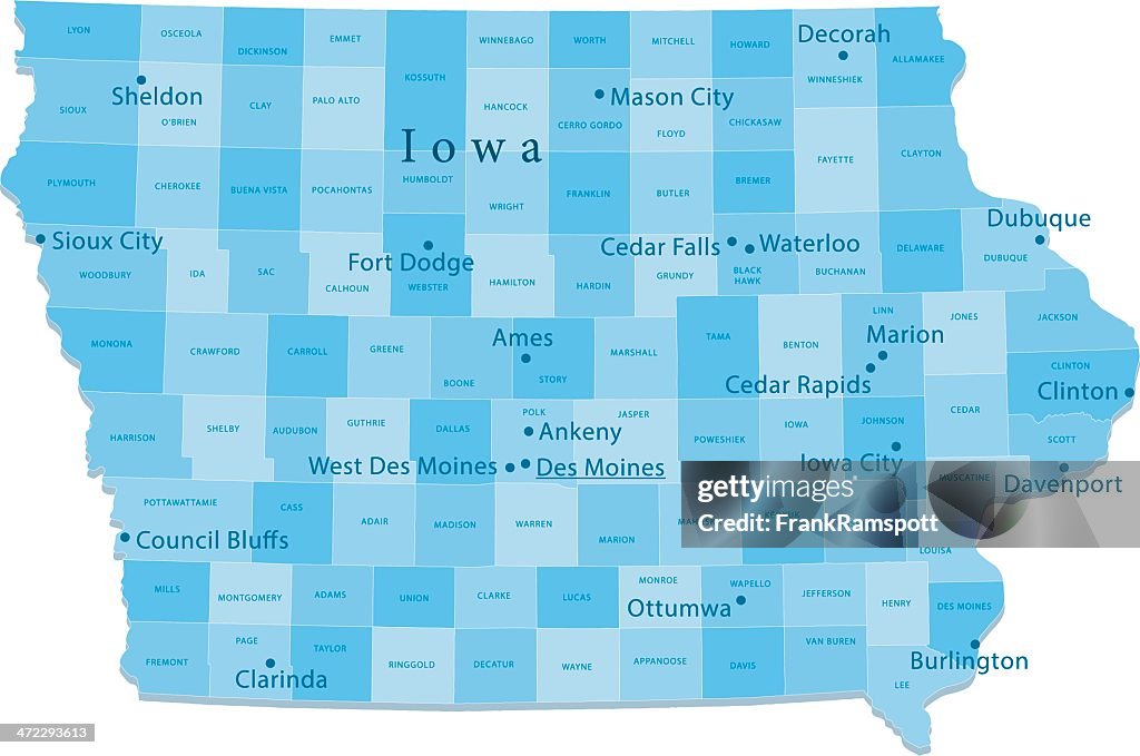 Iowa Vector Map Regions Isolated