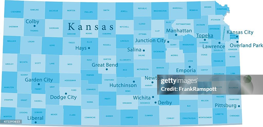 Kansas Vector Map Regions Isolated